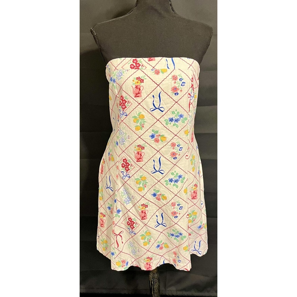 Japna Dress Womens Large Multicolor Floral Strapless Bow Smocked Sundress Boho
